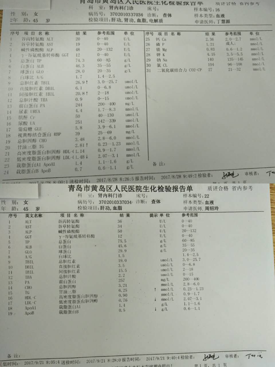 3,食疗前后尿常规组合化验单